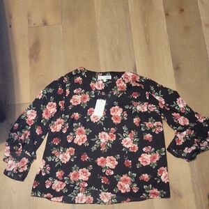 NWT Chelsea & Theodore Black Floral Blouse Plus Size 2X New